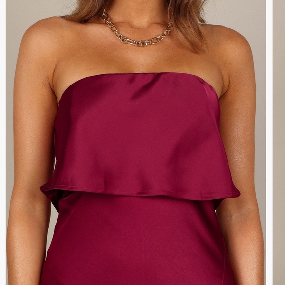 Petal & Pump Vienna Strapless Midi Holiday Dress, Christmas, Berry size 10 - Picture 2 of 6